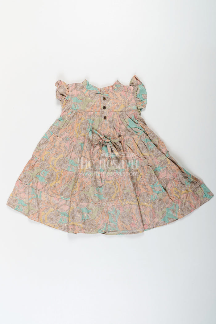 The Nesavu Girls Cotton Frock Casual Wear Frocks for Girls in Cotton with Kantha Stitch Styled Print and Tiered Design Nesavu Nesavu Casual Wear Frocks Girls Cotton Kantha Stitch Digital Print Bow Detail