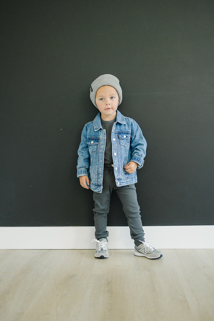 Charcoal Organic Cotton Ribbed Pocket Set