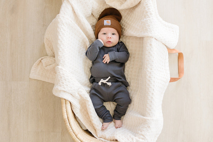 Charcoal Organic Cotton Ribbed Pocket Set