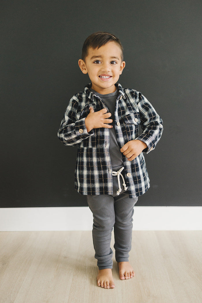 Charcoal Organic Cotton Ribbed Pocket Set