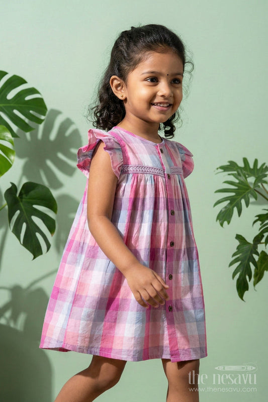 The Nesavu Girls Cotton Frock Checked Cotton Frock for Toddler Girls for School and Casual Days Nesavu Nesavu checked cotton frock for toddler girls for schoolwear and casual everyday dressing