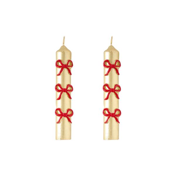 CHRISTMAS BOW  TAPER CANDLE SET