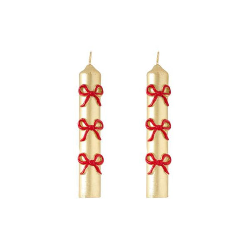 CHRISTMAS BOW  TAPER CANDLE SET