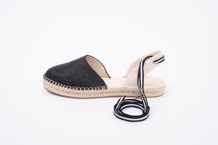 Side profile of Clara Espadrille in Black. A womens summer shoe available in larger sizes 8-12
