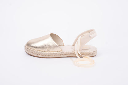 Side profile of Gold Clara Espadrille. Womens shoes available in larger sizes UK 8-12