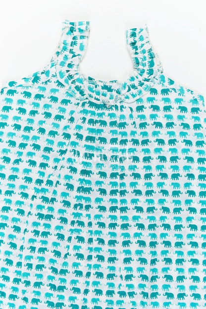 The Nesavu Girls Cotton Frock Comfortable Cotton Frock for Kids with Hand Block Leafy Print and Ruffled Finish in Soothing Green Nesavu Nesavu Comfortable Cotton Frock Kids Green Hand Block Leaf Print Light Ruffle Design