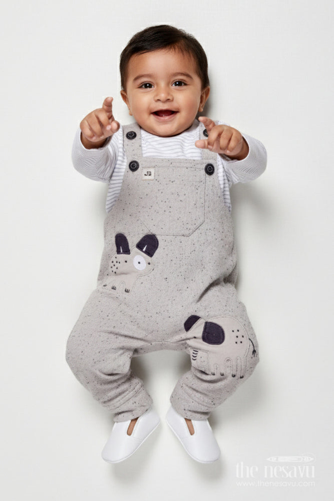 The Nesavu Baby Dungarees Cotton Baby Dungaree Outfit for Everyday Cuddles and Play Nesavu 14 (6M) / Gray BCS525A-14 Nesavu baby dungaree set cotton long-sleeve top all-day comfort play