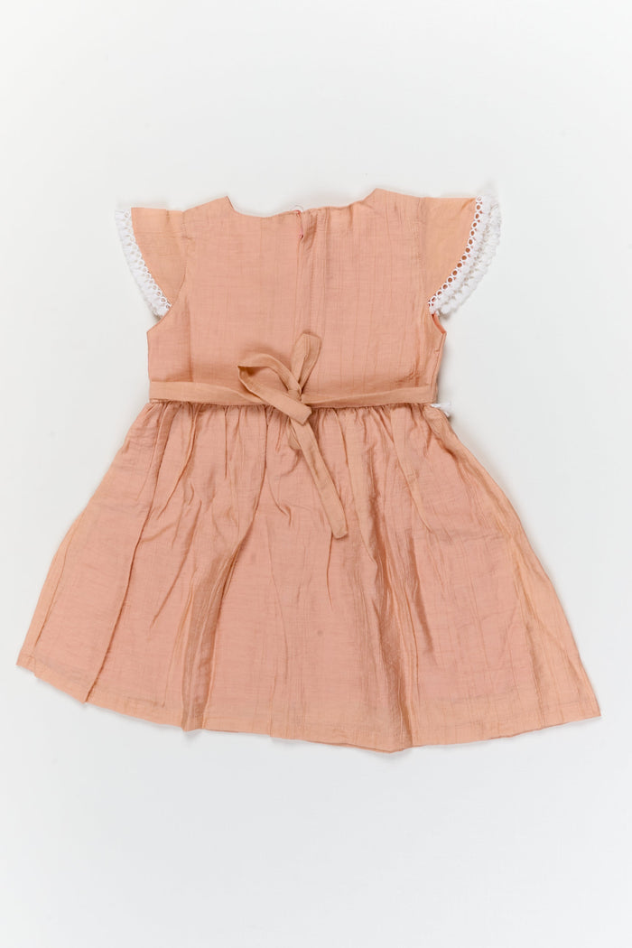 The Nesavu Girls Cotton Frock Cotton-blend Embroidered Frock with Flutter Sleeves and Floral Yoke Nesavu Nesavu cotton blend embroidered frock for festive and casual occasions