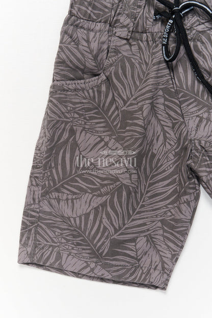 The Nesavu Boys Shorts Cotton Boys Shorts with All-over Tropical Leaf Print and Relaxed Fit Nesavu Boys casual printed shorts with leaf design and drawstring waist
