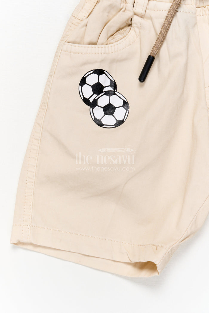 The Nesavu Boys Shorts Cotton Boys Shorts with Sporty Football Patch and Game Time Print Nesavu Boys cotton shorts with football patch and GAME TIME text for sporty kids