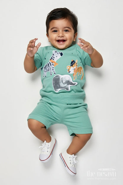The Nesavu Boys Casual Set Cotton Casual Set for Toddler Boys’ Play and Daily Wear Nesavu 12 (3M) / Green BCS520A-12 Nesavu toddler boys cotton casual set printed top shorts play everyday wear