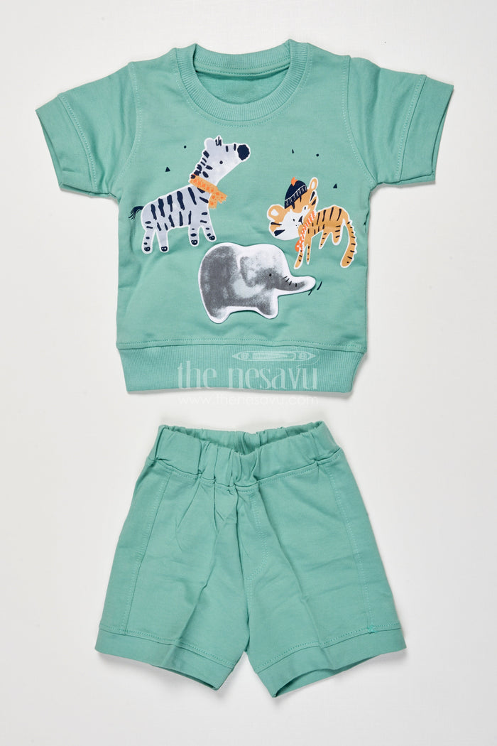 The Nesavu Boys Casual Set Cotton Casual Set for Toddler Boys’ Play and Daily Wear Nesavu 12 (3M) / Green BCS520A-12 Nesavu toddler boys cotton casual set printed top shorts play everyday wear