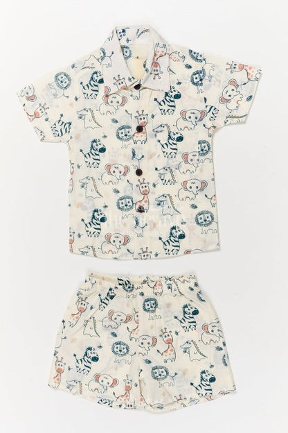 The Nesavu Boys Casual Set Cotton Casual Set for Toddler Boys with Jungle Animal Print Nesavu 16 (1Y) / Multicolor BCS546A-16 Nesavu toddler boys cotton casual wear set with jungle animal digital print for daily use