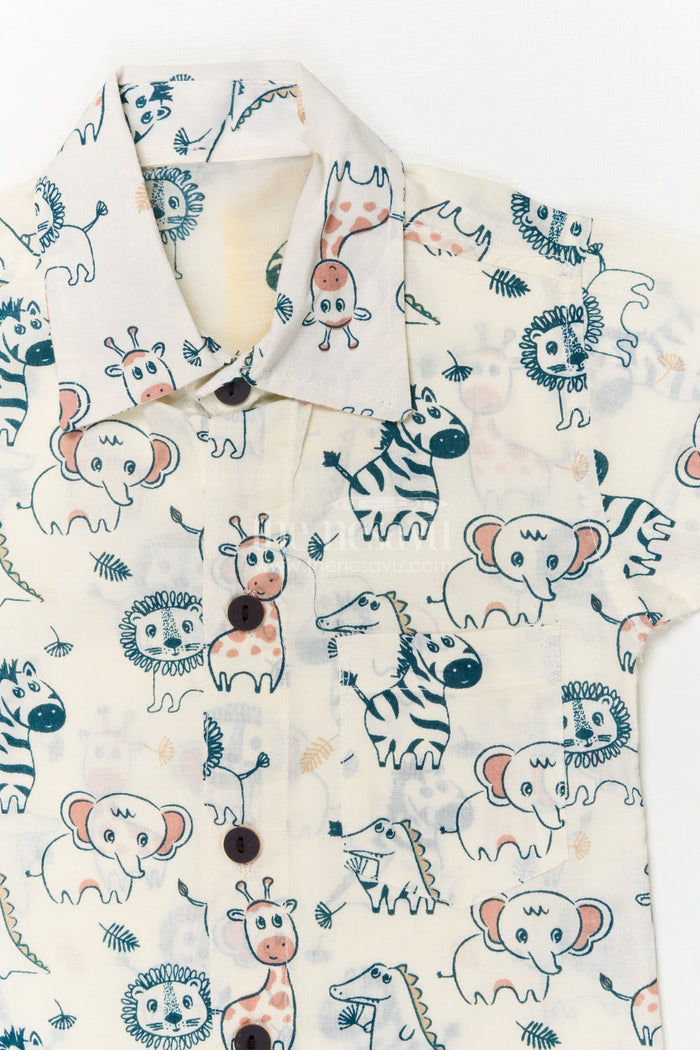 The Nesavu Boys Casual Set Cotton Casual Set for Toddler Boys with Jungle Animal Print Nesavu Nesavu toddler boys cotton casual wear set with jungle animal digital print for daily use