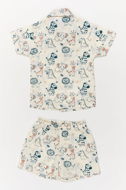 The Nesavu Boys Casual Set Cotton Casual Set for Toddler Boys with Jungle Animal Print Nesavu Nesavu toddler boys cotton casual wear set with jungle animal digital print for daily use