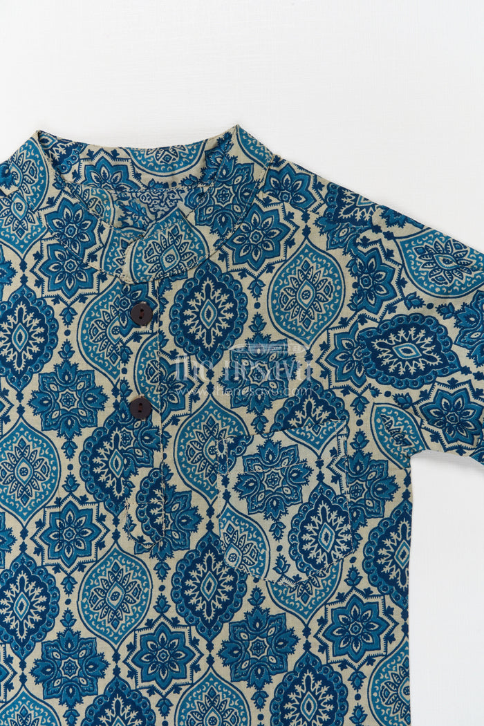 The Nesavu Boys Cotton Shirt Cotton Casual Shirt for Boys with All-over Digital Ethnic Print Nesavu Nesavu boys cotton ethnic printed shirt – festive-ready traditional shirt for school and casual use