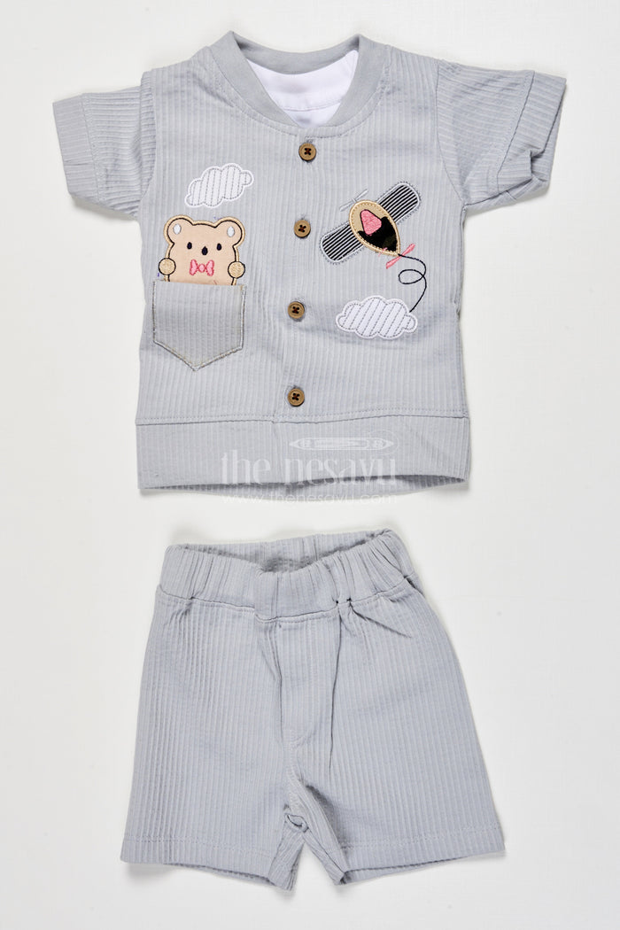 The Nesavu Boys Casual Set Cotton Co-ord Set for Boys to Wear During Play, Outings, or Lounging Nesavu 14 (6M) / Gray BCS528B-14 Nesavu boys cotton co-ord set short sleeve shirt pants play casual wear