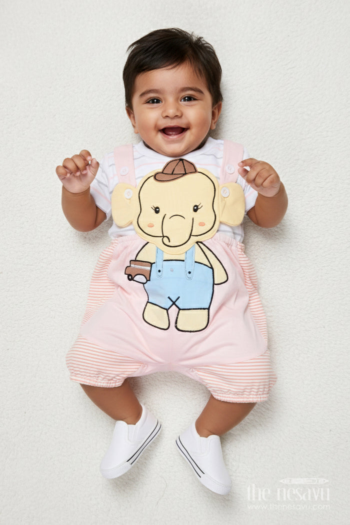 The Nesavu Baby Dungarees Cotton Dungaree Set for Baby Girls with Embroidery for Play and Comfort Nesavu 14 (6M) / Peach BCS516B-14 Nesavu baby girl cotton dungaree set embroidery  ideal daily comfort casual play