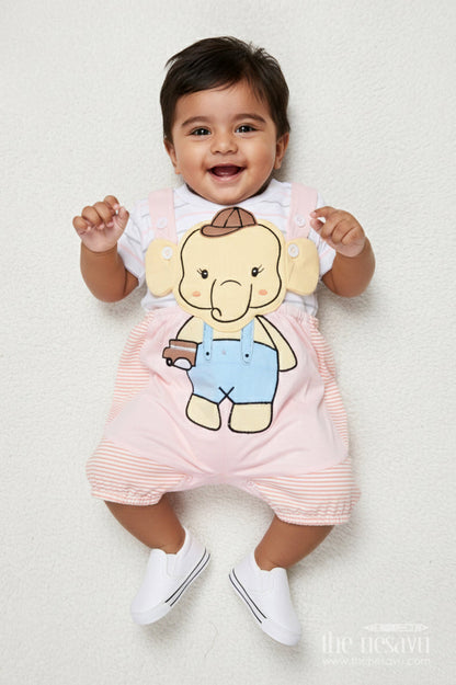 The Nesavu Baby Dungarees Cotton Dungaree Set for Baby Girls with Embroidery for Play and Comfort Nesavu 14 (6M) / Peach BCS516B-14 Nesavu baby girl cotton dungaree set embroidery  ideal daily comfort casual play