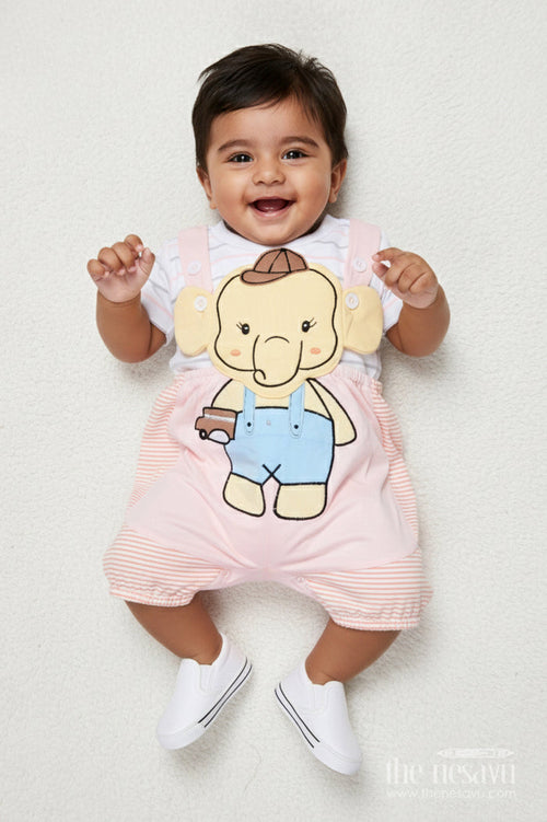 The Nesavu Baby Dungarees Cotton Dungaree Set for Baby Girls with Embroidery for Play and Comfort Nesavu 14 (6M) / Peach BCS516B-14 Nesavu baby girl cotton dungaree set embroidery  ideal daily comfort casual play