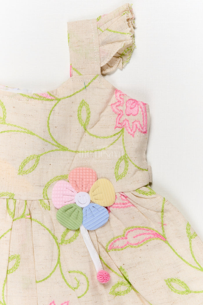 The Nesavu Baby Cotton Frocks Cotton Frock for Baby Girl’s Everyday Comfort and Casual Outings Nesavu Nesavu baby cotton frock with floral thread embroidery and frilled straps for daily comfort