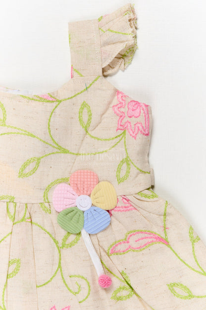 The Nesavu Baby Cotton Frocks Cotton Frock for Baby Girl’s Everyday Comfort and Casual Outings Nesavu Nesavu baby cotton frock with floral thread embroidery and frilled straps for daily comfort