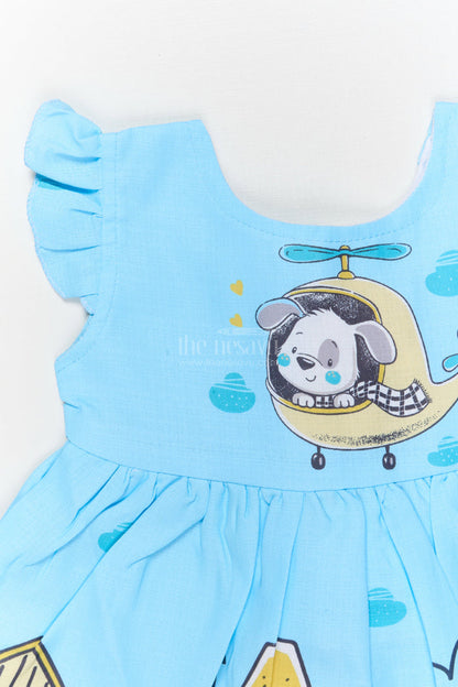 The Nesavu Baby Cotton Frocks Cotton Frock for Baby Girls with Cartoon Helicopter and Town Print Nesavu Nesavu baby girl cotton frock with cartoon town and helicopter digital print