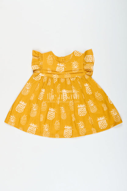 The Nesavu Girls Cotton Frock Cotton Frock for Baby Girls with Fruit Print for Everyday Wear and Outings Nesavu 10 (NB) / Yellow GFC1925A-10 Nesavu baby girl cotton frock pineapple print  ideal daycare everyday comfort