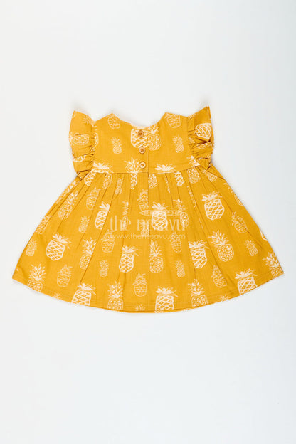 The Nesavu Girls Cotton Frock Cotton Frock for Baby Girls with Fruit Print for Everyday Wear and Outings Nesavu Nesavu baby girl cotton frock pineapple print  ideal daycare everyday comfort