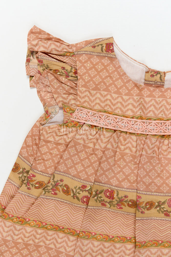The Nesavu Girls Cotton Frock Cotton Frock for Toddler Girls for Casual Celebrations and Family Get-togethers Nesavu Nesavu cotton frock with traditional print and lace for toddler girls' festive casual wear