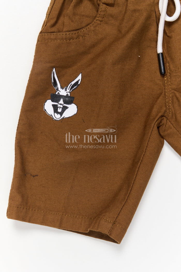 The Nesavu Boys Shorts Cotton Shorts for Boys with Rabbit Print and Elastic Fit Nesavu Kids cotton shorts for boys with rabbit cartoon print and practical pockets