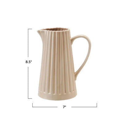 Cream Stoneware Ribbed Pitcher
