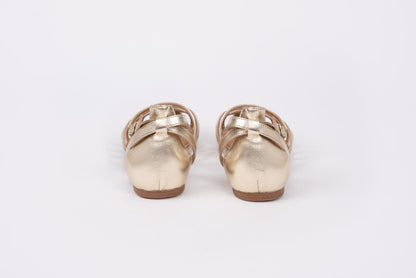 Back view of Gold Daisy sandal. Stylish womens footwear available in larger womens sizes 42-46