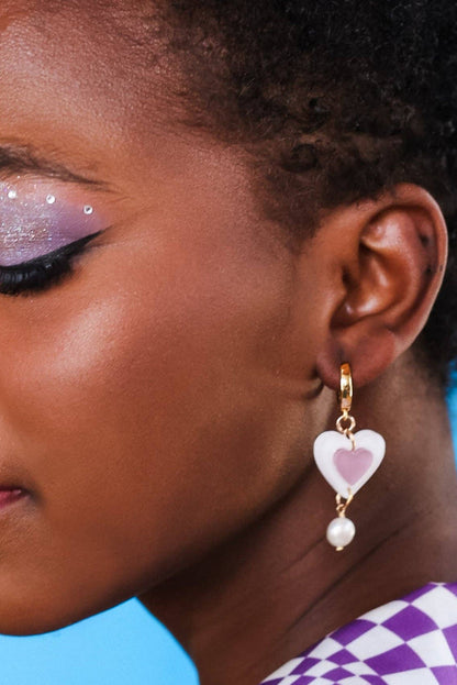 DCONSTRUCT Boucles d'Oreilles Cœur Pearl Drops - Lilas