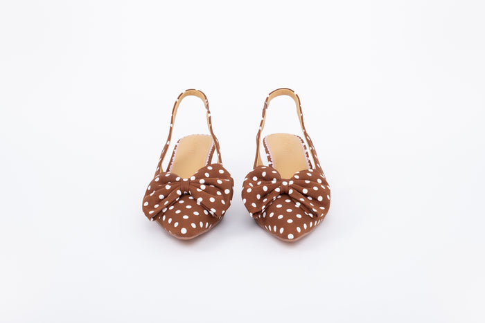 Front shot of womens bow kitten heeled slingback shoe in larger UK sizes 8-12