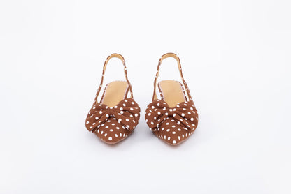 Front shot of womens bow kitten heeled slingback shoe in larger UK sizes 8-12