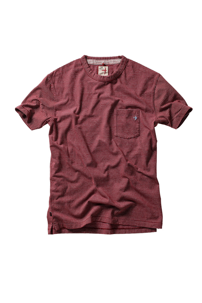 Double Feedstripe Tee - Burgundy / White