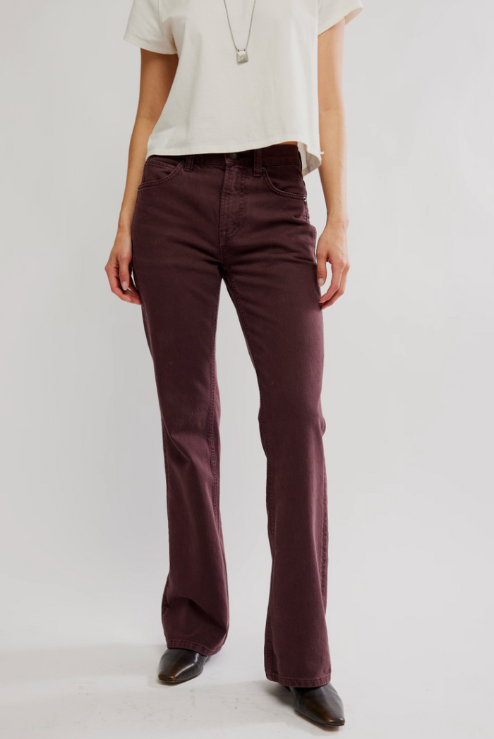 Double Knot High Rise Straight Jean in Plum