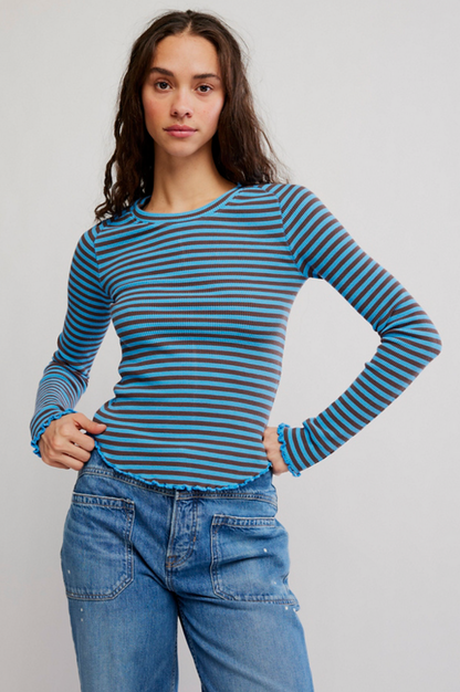 Easy Does It Long Sleeve Striped Tee in Blue Combo