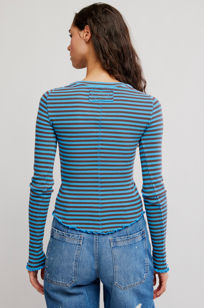 Easy Does It Long Sleeve Striped Tee in Blue Combo