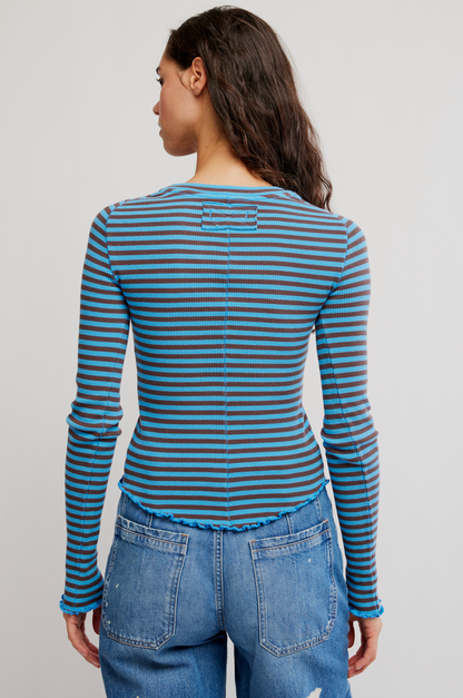 Easy Does It Long Sleeve Striped Tee in Blue Combo