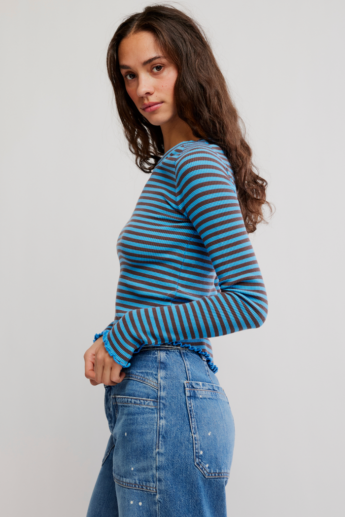 Easy Does It Long Sleeve Striped Tee in Blue Combo