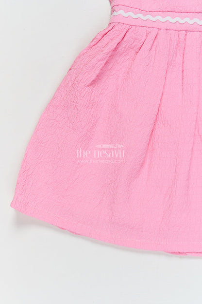 The Nesavu Girls Cotton Frock Easy-wear Cotton Frock for Baby Girls’ Playful Mornings Nesavu Nesavu baby girl frock in crinkled cotton with floral applique and breathable puff sleeves