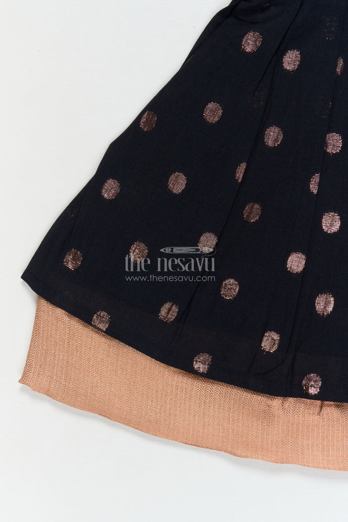 The Nesavu Girls Cotton Frock Elegant Cotton Frock for Girls with Copper Zari Polka Butti and Designer Waist Detail Nesavu Nesavu girls cotton frock with copper zari butti and embroidered waist – festive and elegant