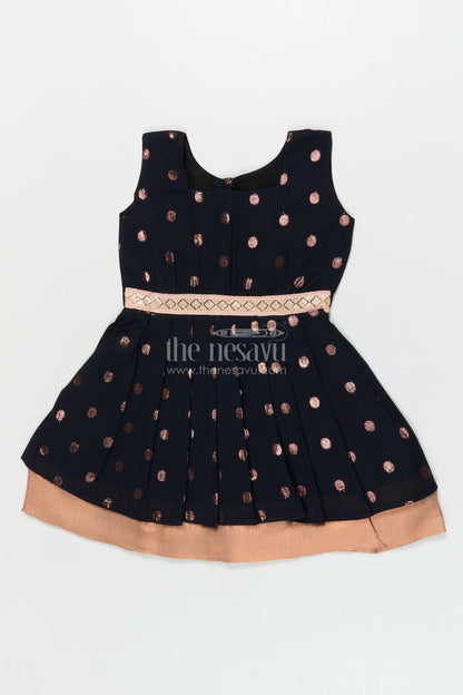 The Nesavu Girls Cotton Frock Elegant Cotton Frock for Girls with Copper Zari Polka Butti and Designer Waist Detail Nesavu Nesavu girls cotton frock with copper zari butti and embroidered waist – festive and elegant