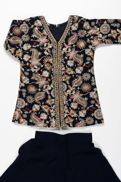 The Nesavu Girls Sharara / Plazo Set Elegant Embroidered Top with Palazzo Set - Traditional Charm with a Modern Twist Nesavu Kids Navy Embroidered Top and Palazzo Set | Fashion for Special Occasions | The Nesavu