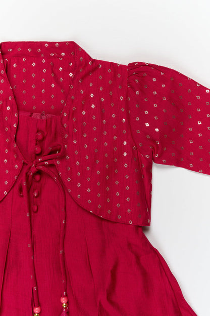 The Nesavu Girls Chanderi Frock Elegant Silk Frock with Traditional Jacket for Celebrations and Cultural Events Nesavu Nesavu ethnic silk frock with jacket for girls – ideal for weddings and festive gatherings