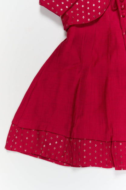 The Nesavu Girls Chanderi Frock Elegant Silk Frock with Traditional Jacket for Celebrations and Cultural Events Nesavu Nesavu ethnic silk frock with jacket for girls – ideal for weddings and festive gatherings