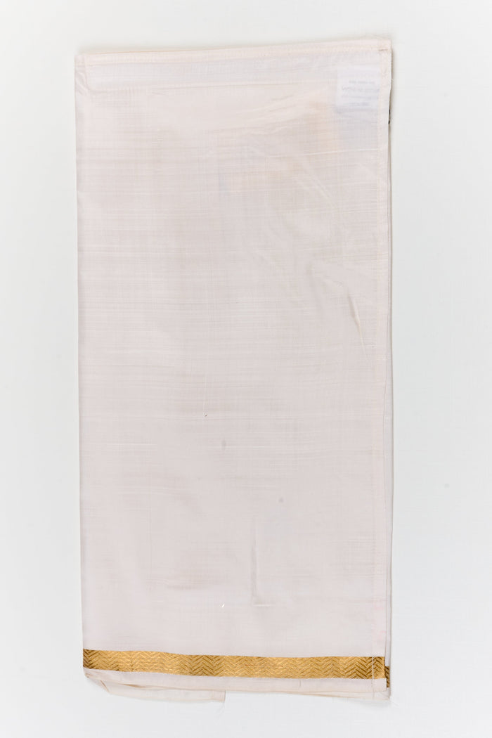 The Nesavu Boys Vesti Elegant Vesti for Boys Festive Dressing and Special Occasions Nesavu 18 (2Y) / White / Silk D056C-18 Nesavu boys silk vesti with wide zari border – ideal for weddings, Diwali, and ethnic celebrations