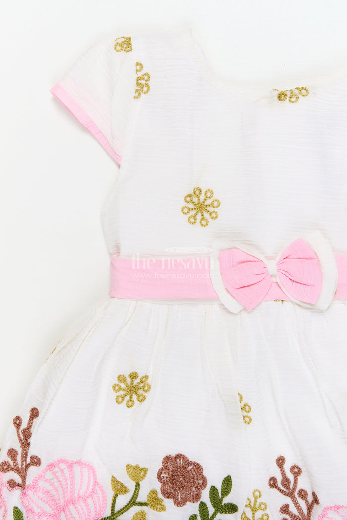 The Nesavu Girls Cotton Frock Embroidered Cotton Frock for Baby Girls’ Weekend Outings Nesavu Nesavu cotton frock for baby girls with floral embroidery and bow detail – weekend wear